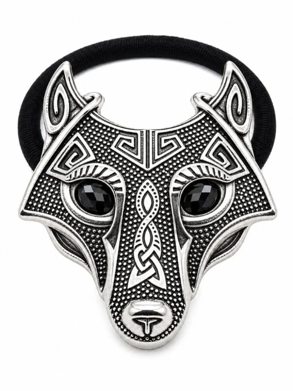 Wolf Hair Tie Ponytail Holder Celtic Nordic Silver Tone Hair Accessory